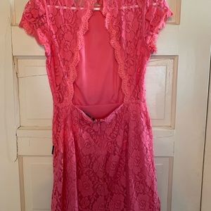 Coral lace dress with open back